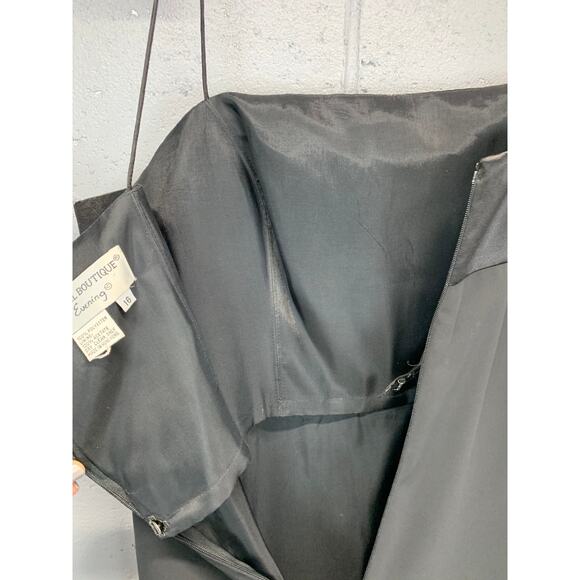 Y2K Black Satin Maxi Slip Dress Formal Prom Volup Plus 16 Floral Embroidered - Picture 7 of 9